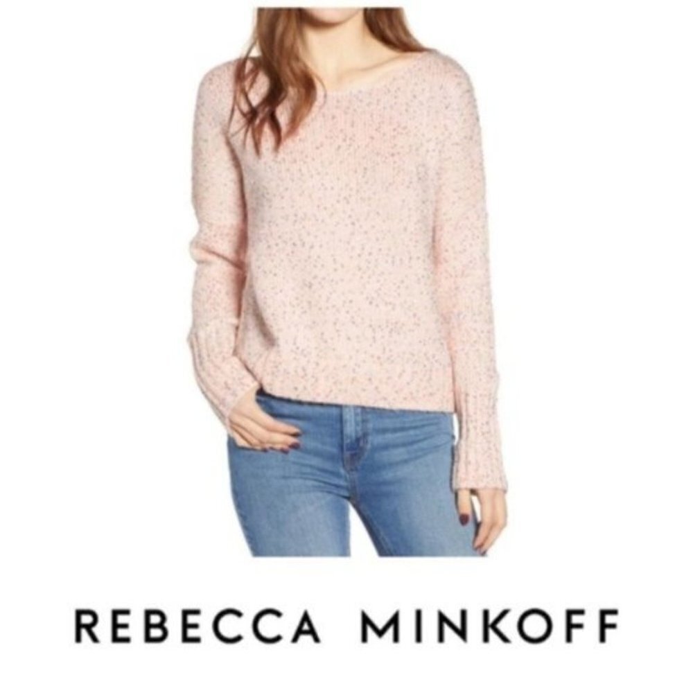 Rebecca Minkoff Womens Pink Crew Neck Sequins Long Sleeve Knit Sweater Sz L New